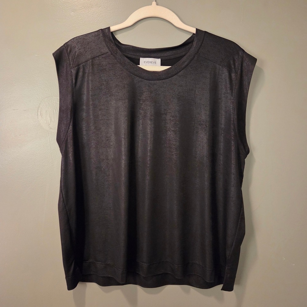 Evereve Women's Faux Leather‎ Look Tank Top Size XL Black Sleeveless Blouse